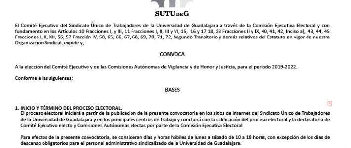 Convocatoria de Elecciones del Comité Ejecutivo y de las Comisiones Autónomas de SUTUdeG
